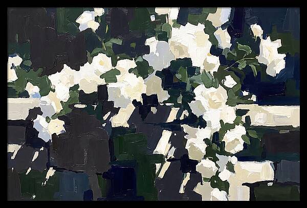 Climbing White Roses Over Stone