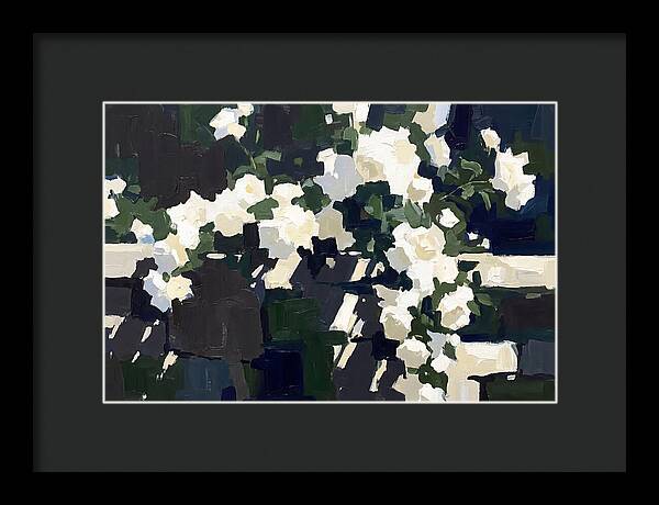 Climbing White Roses Over Stone