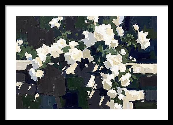 Climbing White Roses Over Stone