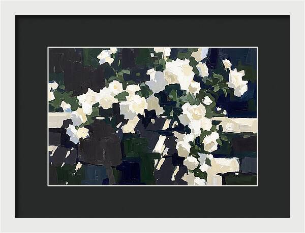 Climbing White Roses Over Stone