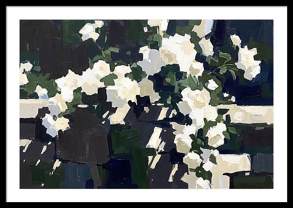 Climbing White Roses Over Stone