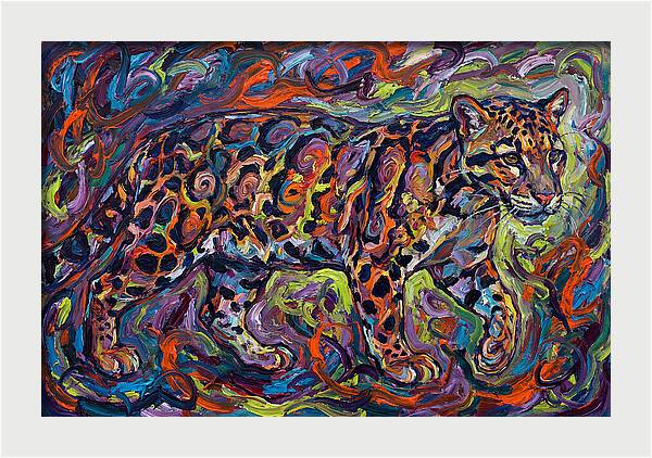 Clouded Leopard In Vibrant Swirls