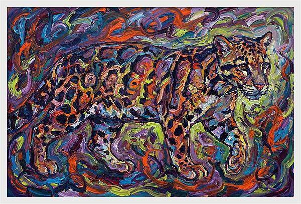 Clouded Leopard In Vibrant Swirls