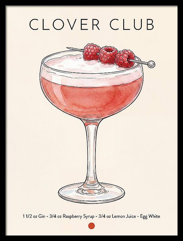 Clover Club Minimal Ink And Watercolor Cocktail Recipe