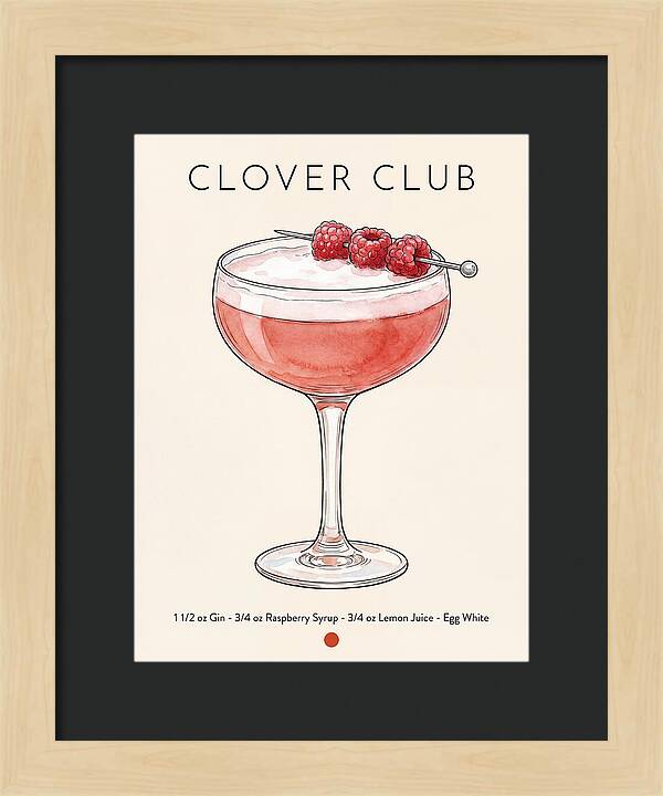 Clover Club Minimal Ink And Watercolor Cocktail Recipe