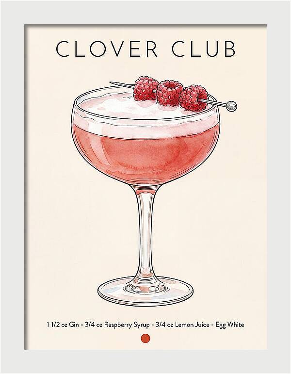 Clover Club Minimal Ink And Watercolor Cocktail Recipe