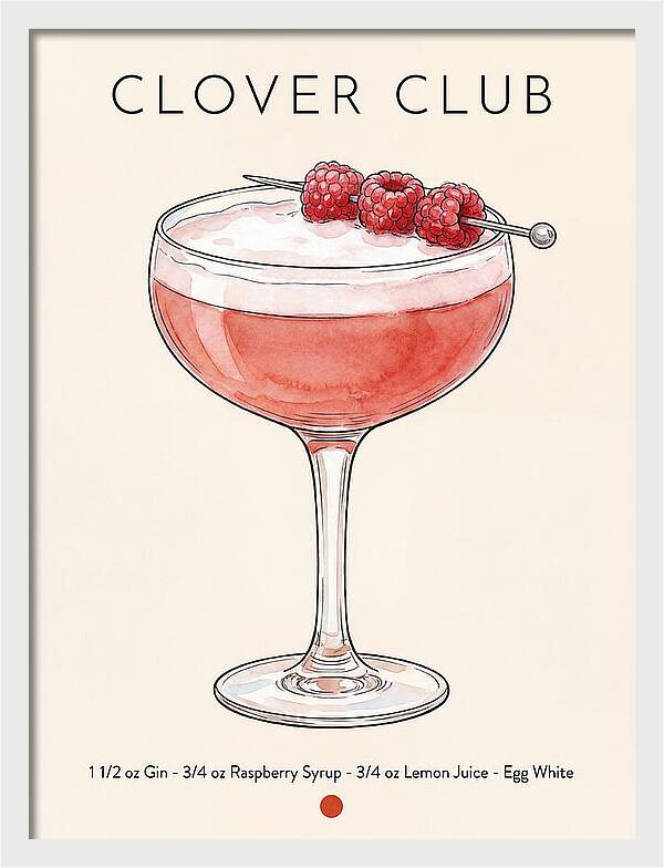 Clover Club Minimal Ink And Watercolor Cocktail Recipe