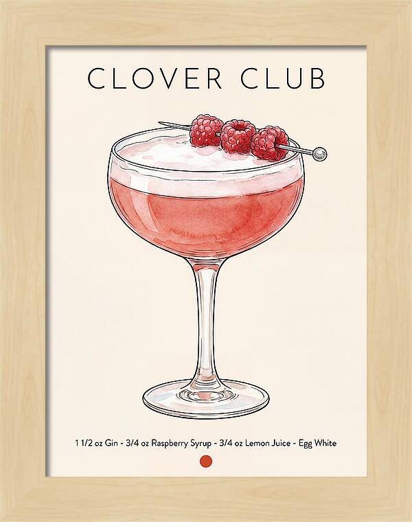 Clover Club Minimal Ink And Watercolor Cocktail Recipe