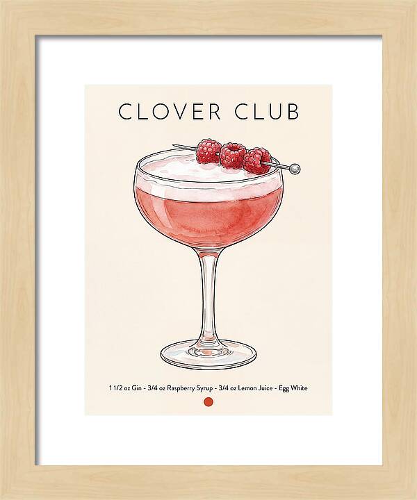 Clover Club Minimal Ink And Watercolor Cocktail Recipe