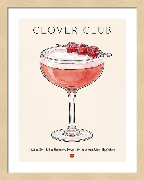 Clover Club Minimal Ink And Watercolor Cocktail Recipe