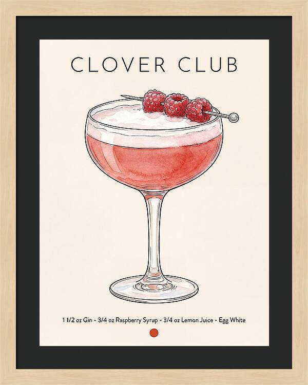 Clover Club Minimal Ink And Watercolor Cocktail Recipe