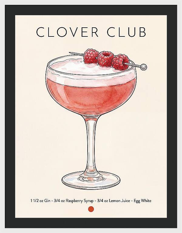 Clover Club Minimal Ink And Watercolor Cocktail Recipe