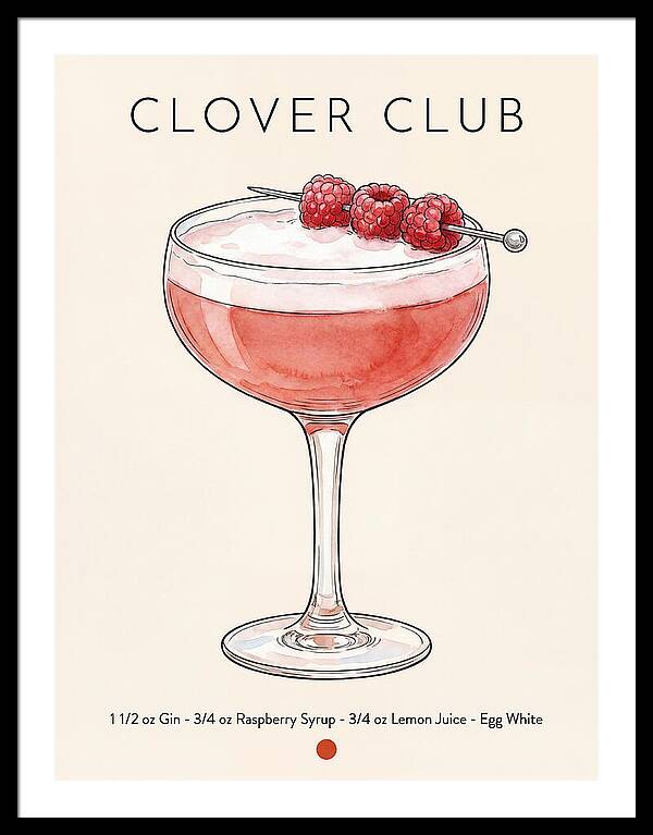 Clover Club Minimal Ink And Watercolor Cocktail Recipe