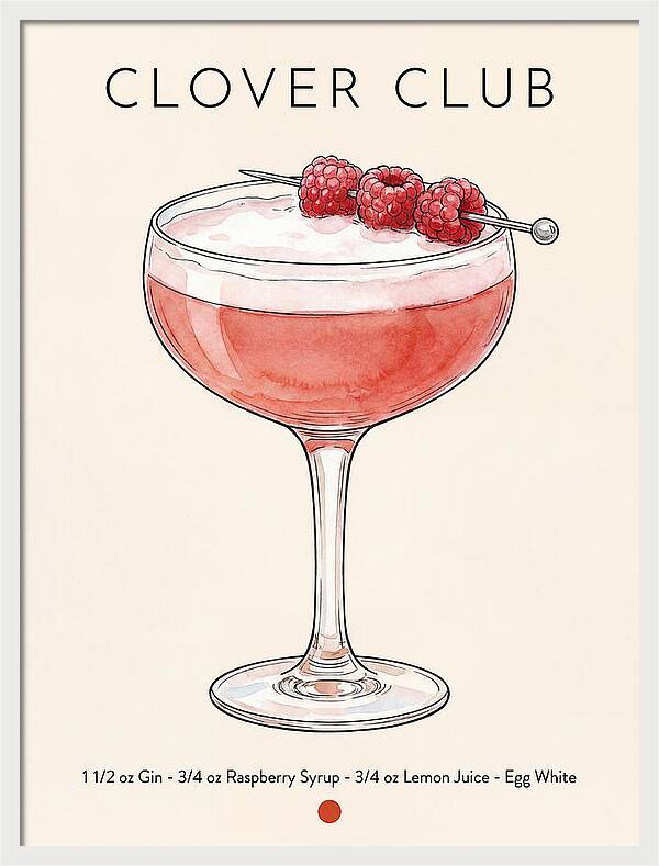 Clover Club Minimal Ink And Watercolor Cocktail Recipe