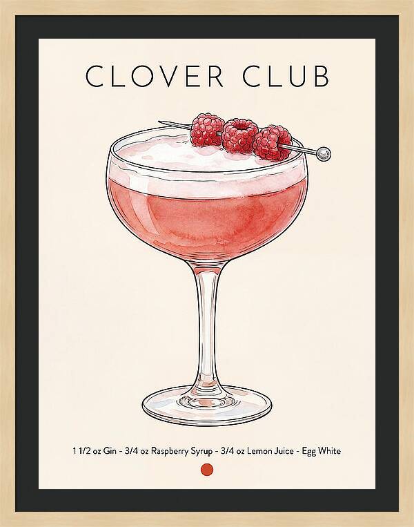 Clover Club Minimal Ink And Watercolor Cocktail Recipe