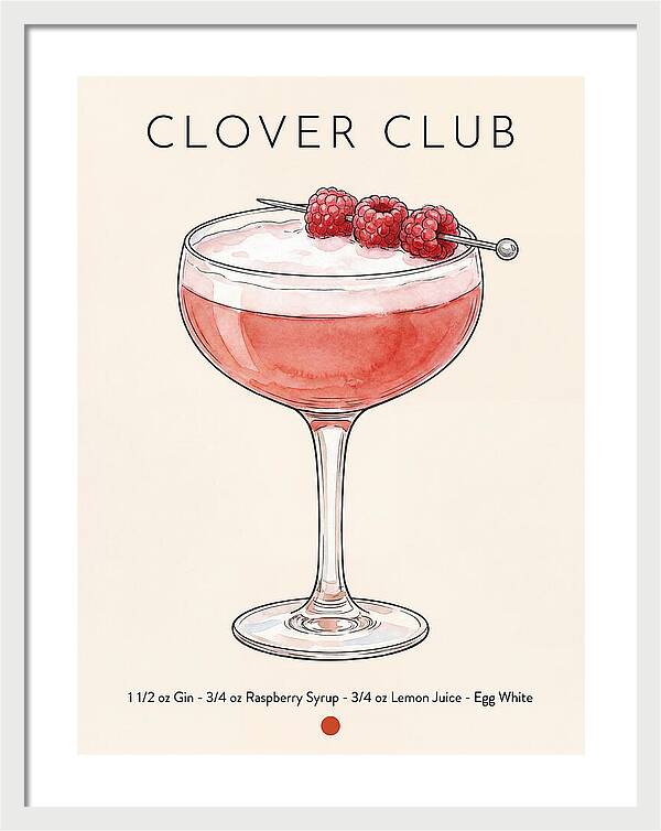 Clover Club Minimal Ink And Watercolor Cocktail Recipe