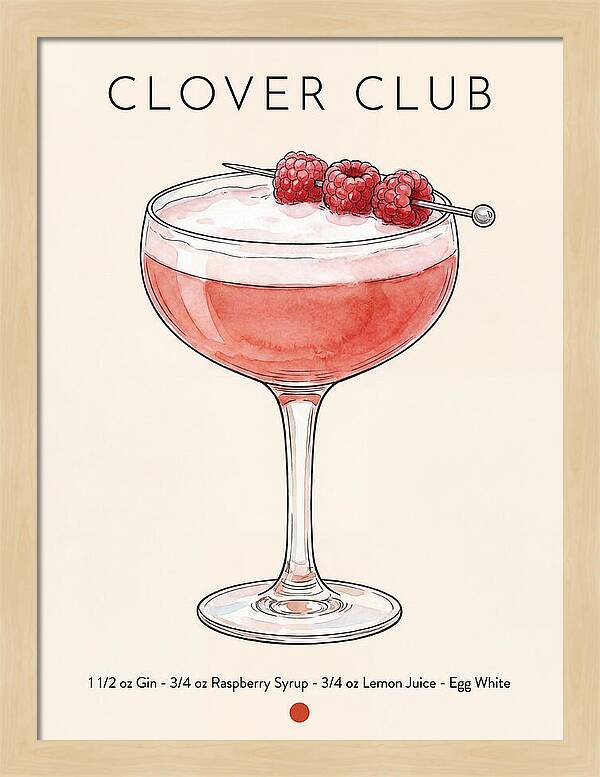 Clover Club Minimal Ink And Watercolor Cocktail Recipe