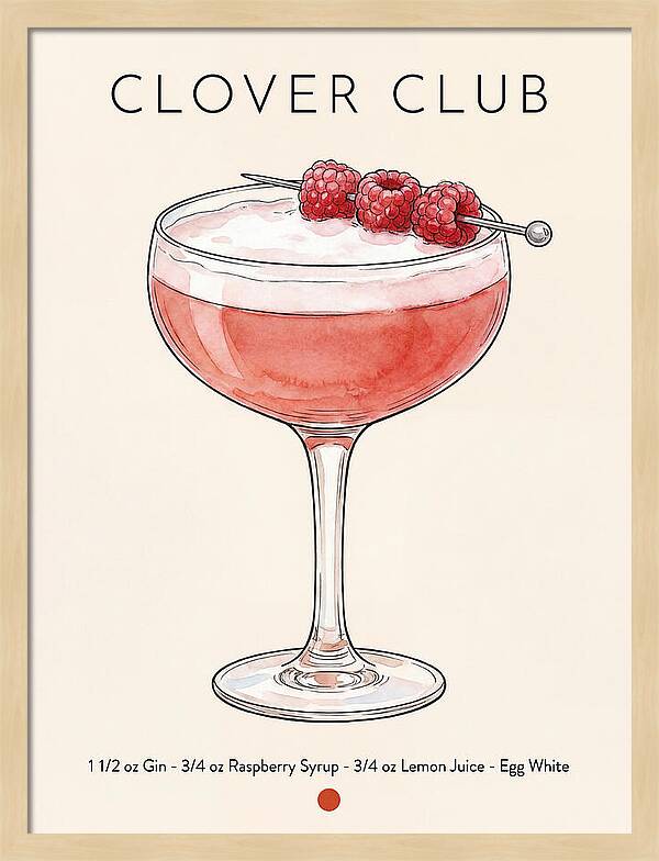 Clover Club Minimal Ink And Watercolor Cocktail Recipe
