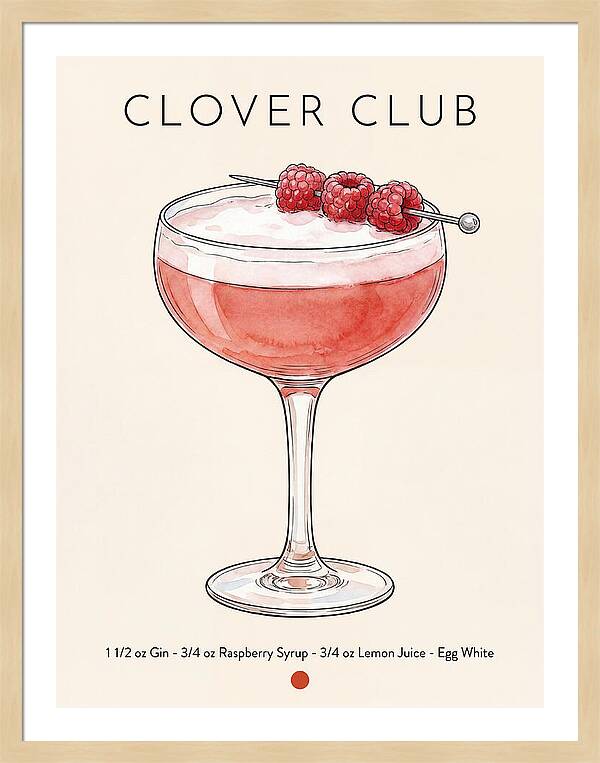 Clover Club Minimal Ink And Watercolor Cocktail Recipe
