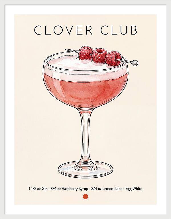 Clover Club Minimal Ink And Watercolor Cocktail Recipe