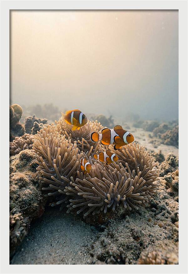 Clown Fish Family In Anemone