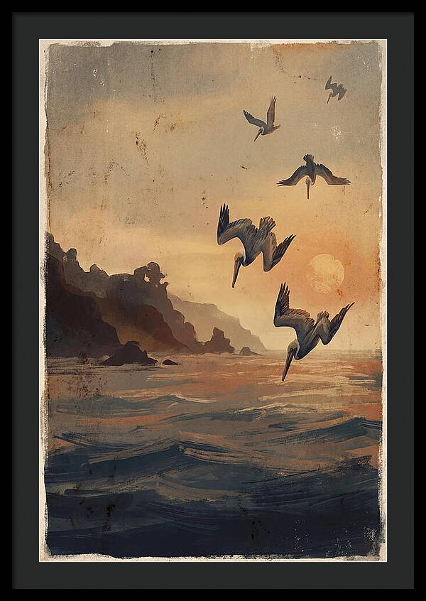 Coastal Pelicans At Sunset