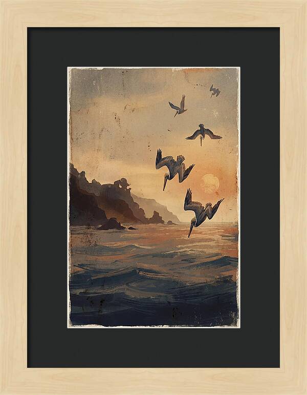 Coastal Pelicans At Sunset