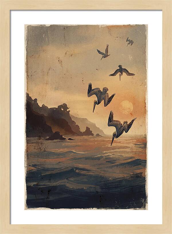Coastal Pelicans At Sunset