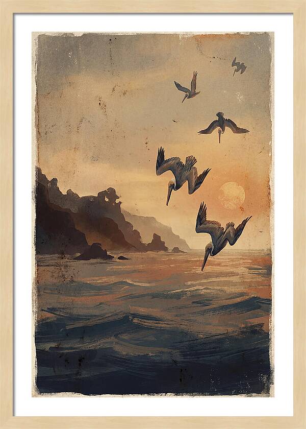 Coastal Pelicans At Sunset