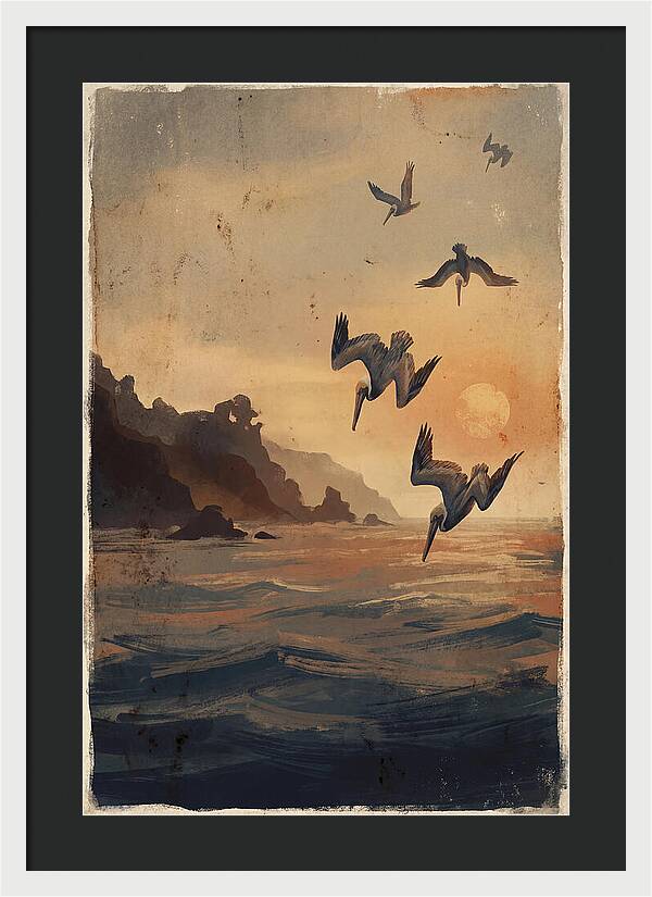 Coastal Pelicans At Sunset