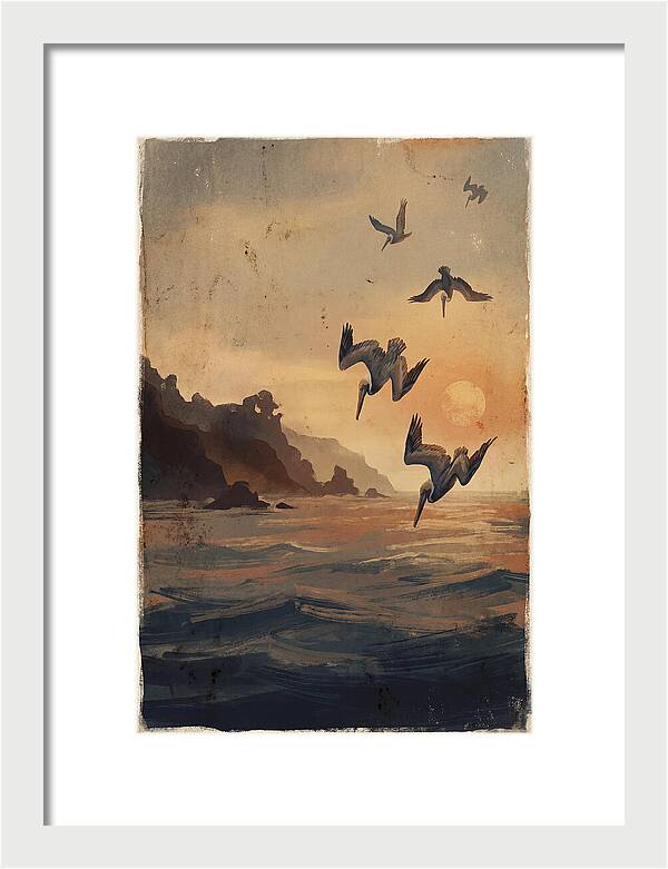 Coastal Pelicans At Sunset