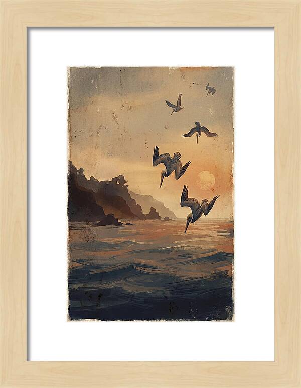 Coastal Pelicans At Sunset
