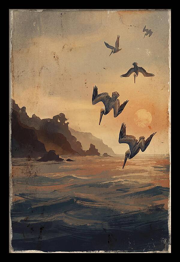 Coastal Pelicans At Sunset