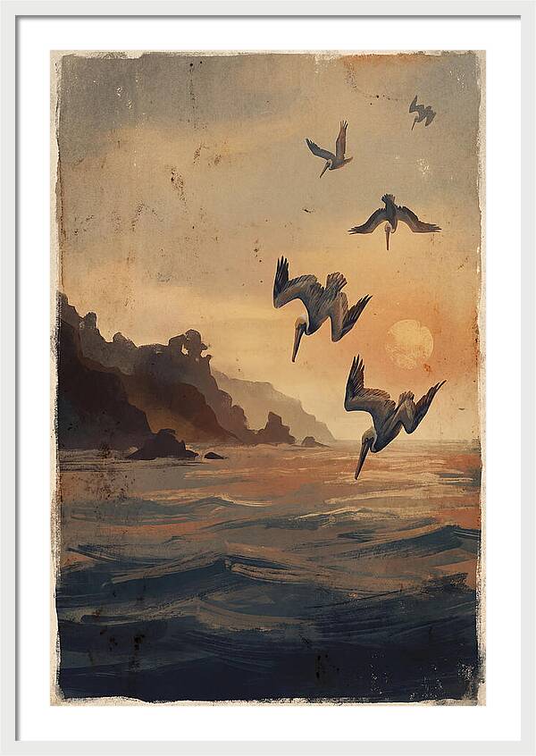 Coastal Pelicans At Sunset