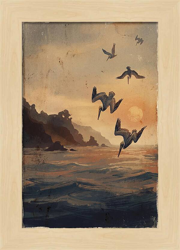 Coastal Pelicans At Sunset
