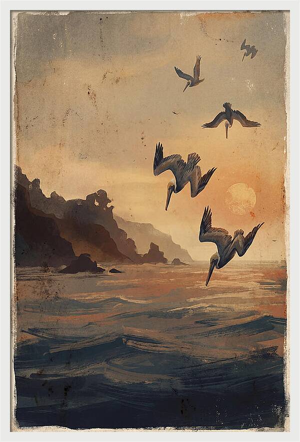 Coastal Pelicans At Sunset