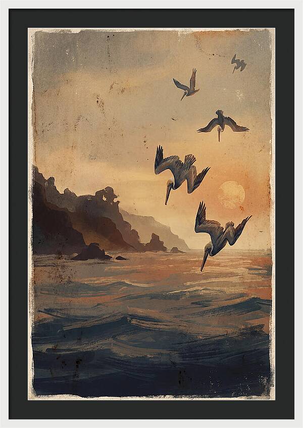 Coastal Pelicans At Sunset