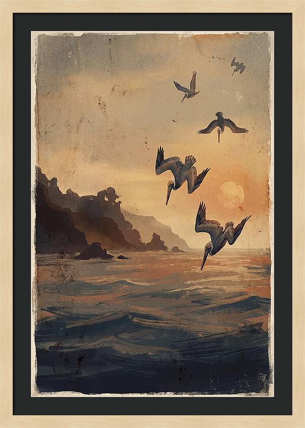 Coastal Pelicans At Sunset