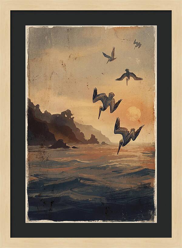 Coastal Pelicans At Sunset