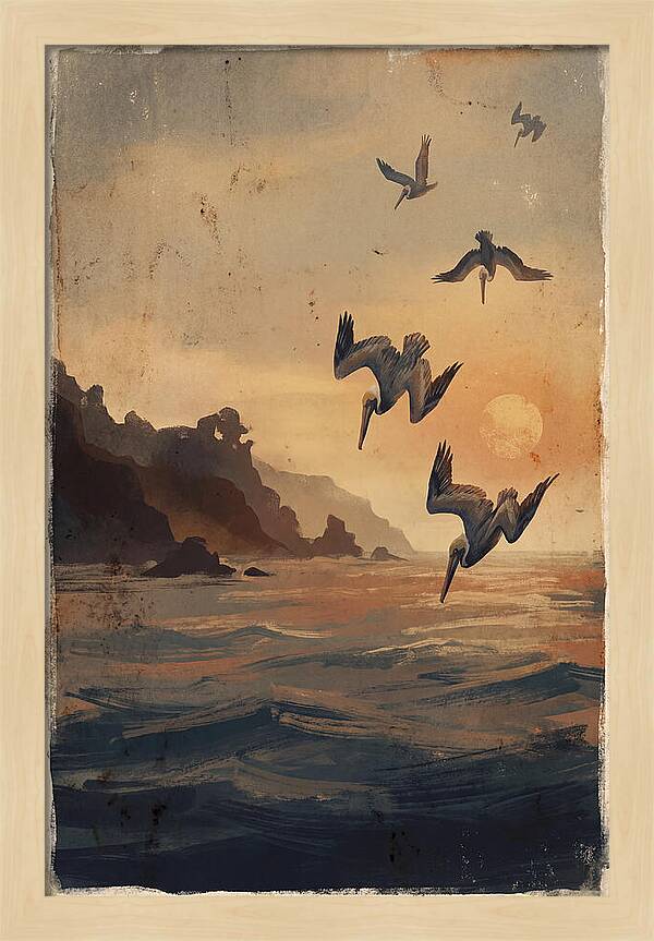 Coastal Pelicans At Sunset