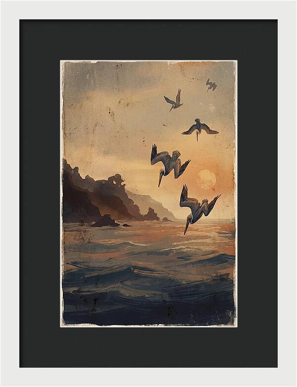 Coastal Pelicans At Sunset