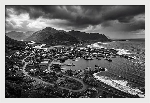 Coastal Settlement In Monochrome