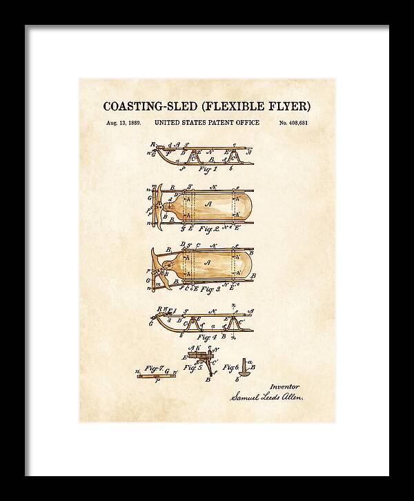 Coasting Sled Flexible Flyer Watercolor Patent Us408681a