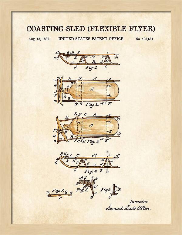 Coasting Sled Flexible Flyer Watercolor Patent Us408681a