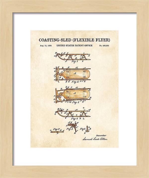 Coasting Sled Flexible Flyer Watercolor Patent Us408681a