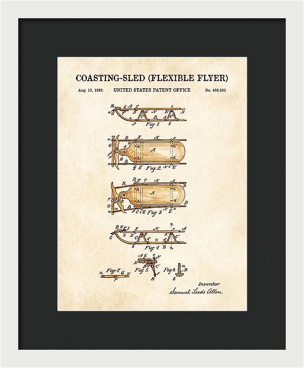 Coasting Sled Flexible Flyer Watercolor Patent Us408681a