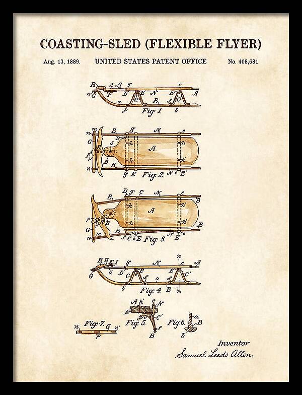 Coasting Sled Flexible Flyer Watercolor Patent Us408681a