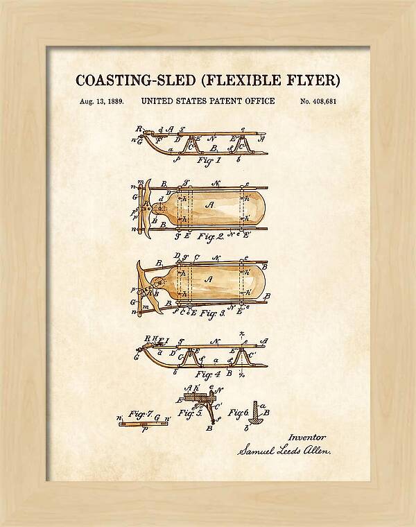 Coasting Sled Flexible Flyer Watercolor Patent Us408681a