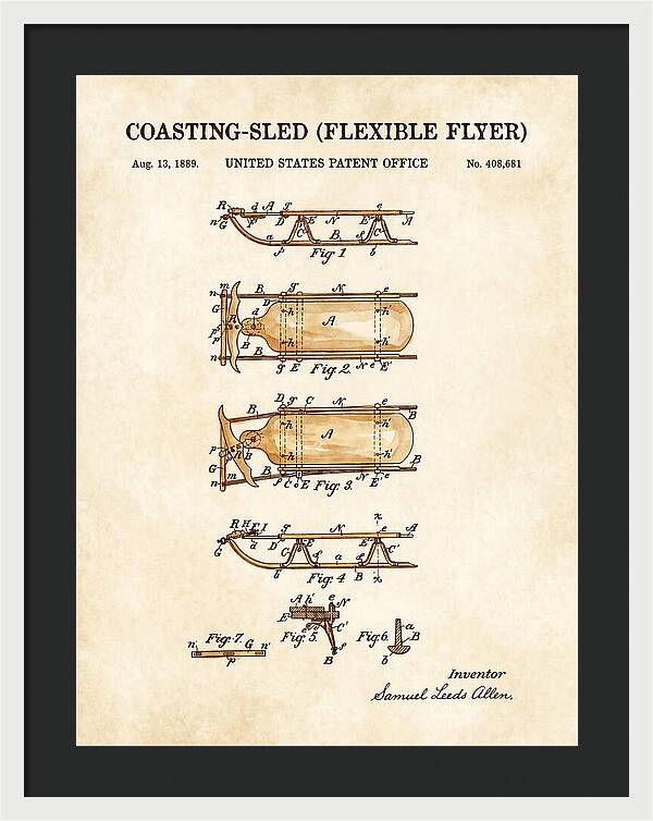 Coasting Sled Flexible Flyer Watercolor Patent Us408681a