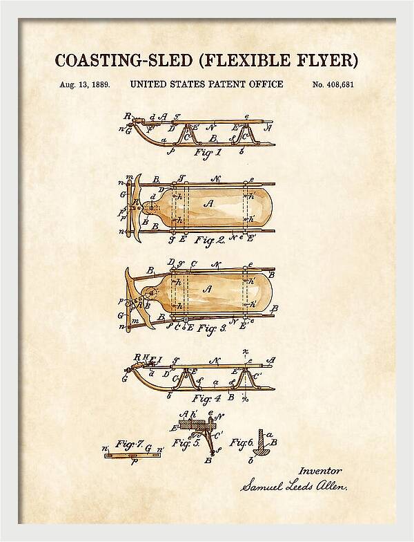Coasting Sled Flexible Flyer Watercolor Patent Us408681a